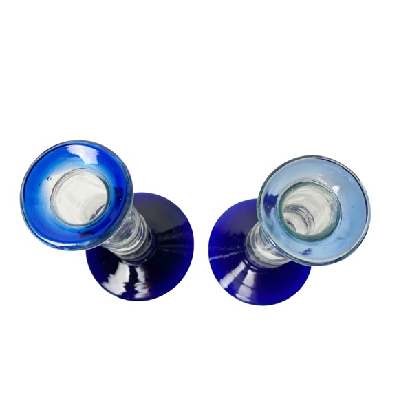 Vintage Blue Glass Candle Holders - Picture 2 of 7